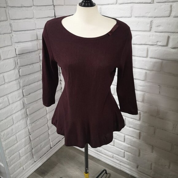 Luisa Cerano Ladies Size 12 Lightweight Burgundy Silk & Cashmere Blend Sweater - Picture 1 of 10